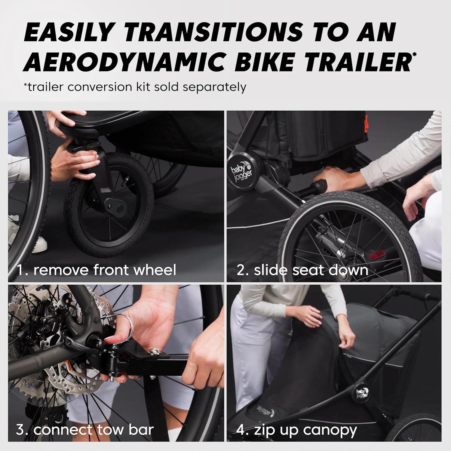 imageBaby Jogger Bike Trailer Compatible with City Prix Jogging Stroller AllWheel Suspension ampamp FrontWheel Swivel for Smooth Rides Seatback and UnderSeat Storage and Mesh CoveringJogger Bike Trailer