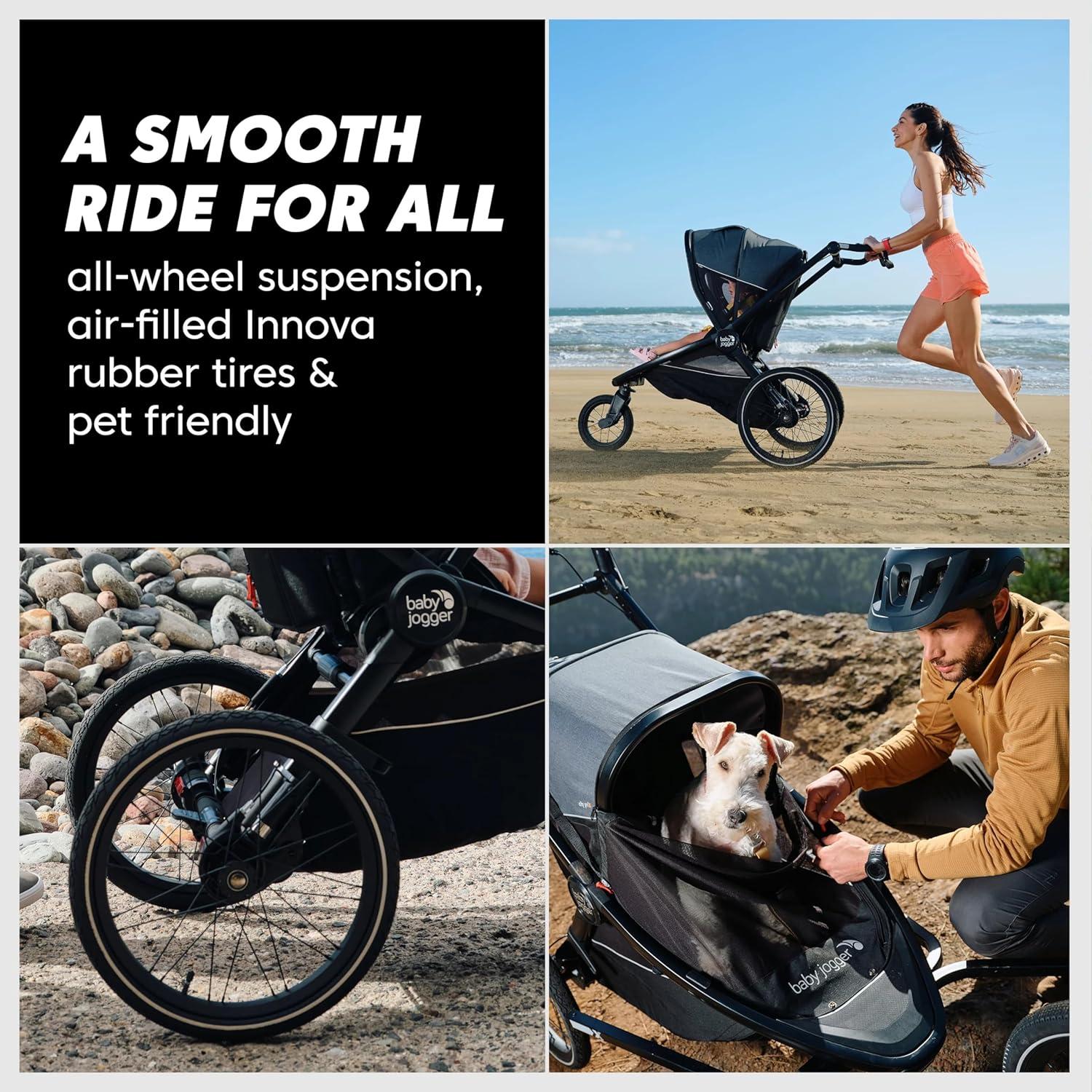 imageBaby Jogger Bike Trailer Compatible with City Prix Jogging Stroller AllWheel Suspension ampamp FrontWheel Swivel for Smooth Rides Seatback and UnderSeat Storage and Mesh CoveringJogger Bike Trailer