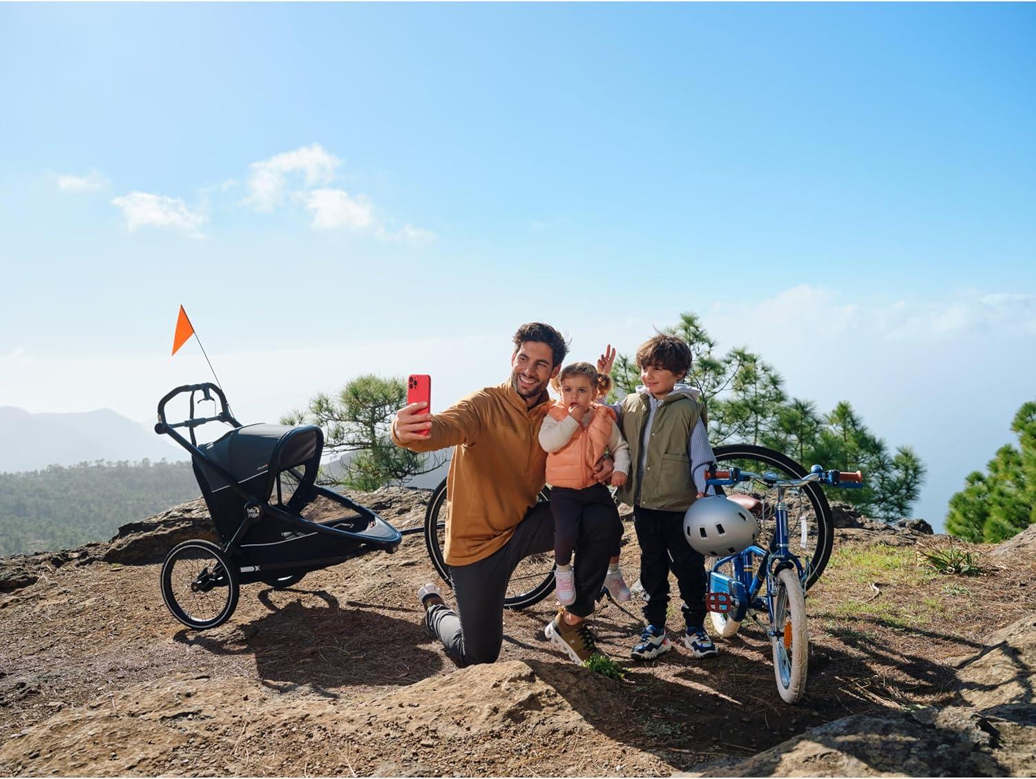 imageBaby Jogger Bike Trailer Compatible with City Prix Jogging Stroller AllWheel Suspension ampamp FrontWheel Swivel for Smooth Rides Seatback and UnderSeat Storage and Mesh CoveringJogger Bike Trailer