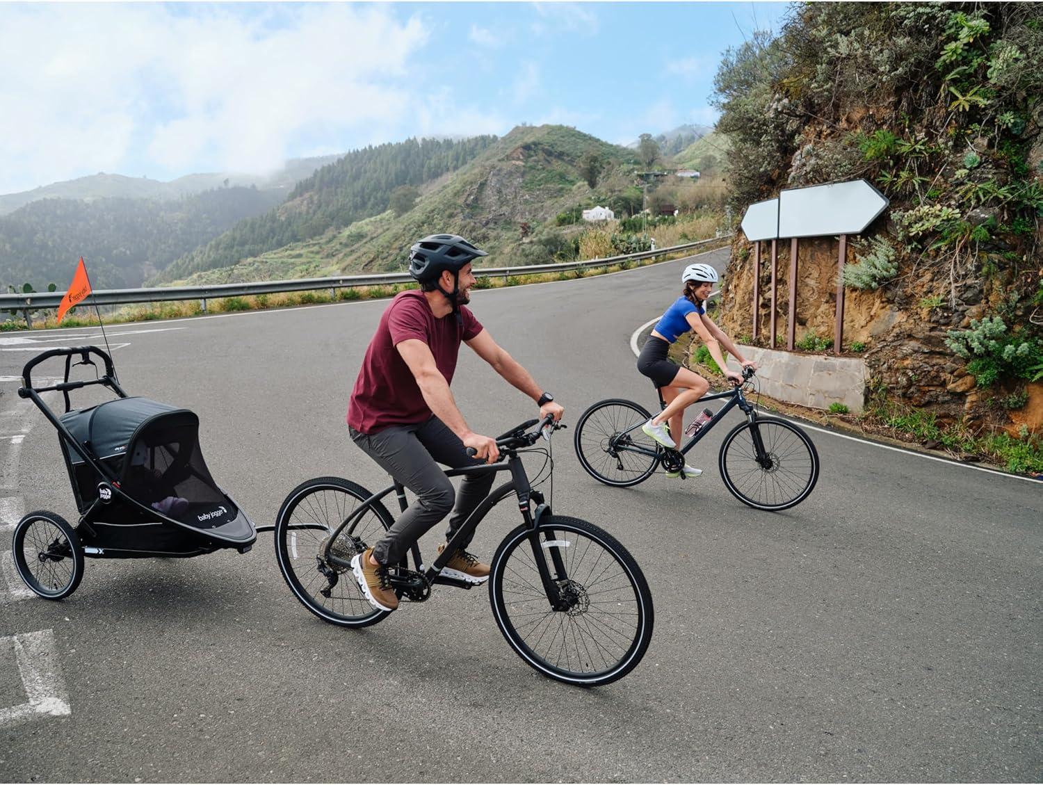 imageBaby Jogger Bike Trailer Compatible with City Prix Jogging Stroller AllWheel Suspension ampamp FrontWheel Swivel for Smooth Rides Seatback and UnderSeat Storage and Mesh CoveringJogger Bike Trailer