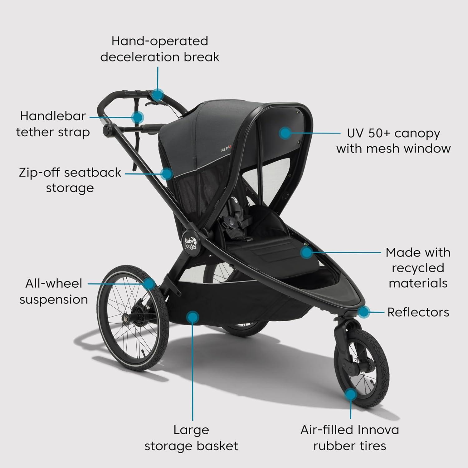 imageBaby Jogger Bike Trailer Compatible with City Prix Jogging Stroller AllWheel Suspension ampamp FrontWheel Swivel for Smooth Rides Seatback and UnderSeat Storage and Mesh CoveringJogger Bike Trailer