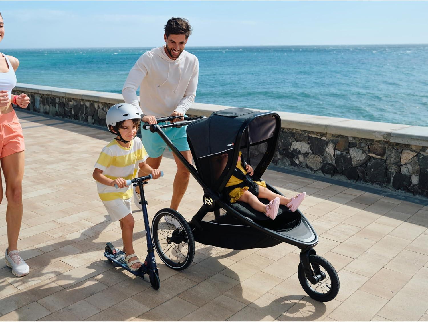 imageBaby Jogger Bike Trailer Compatible with City Prix Jogging Stroller AllWheel Suspension ampamp FrontWheel Swivel for Smooth Rides Seatback and UnderSeat Storage and Mesh CoveringJogger Bike Trailer Bundle