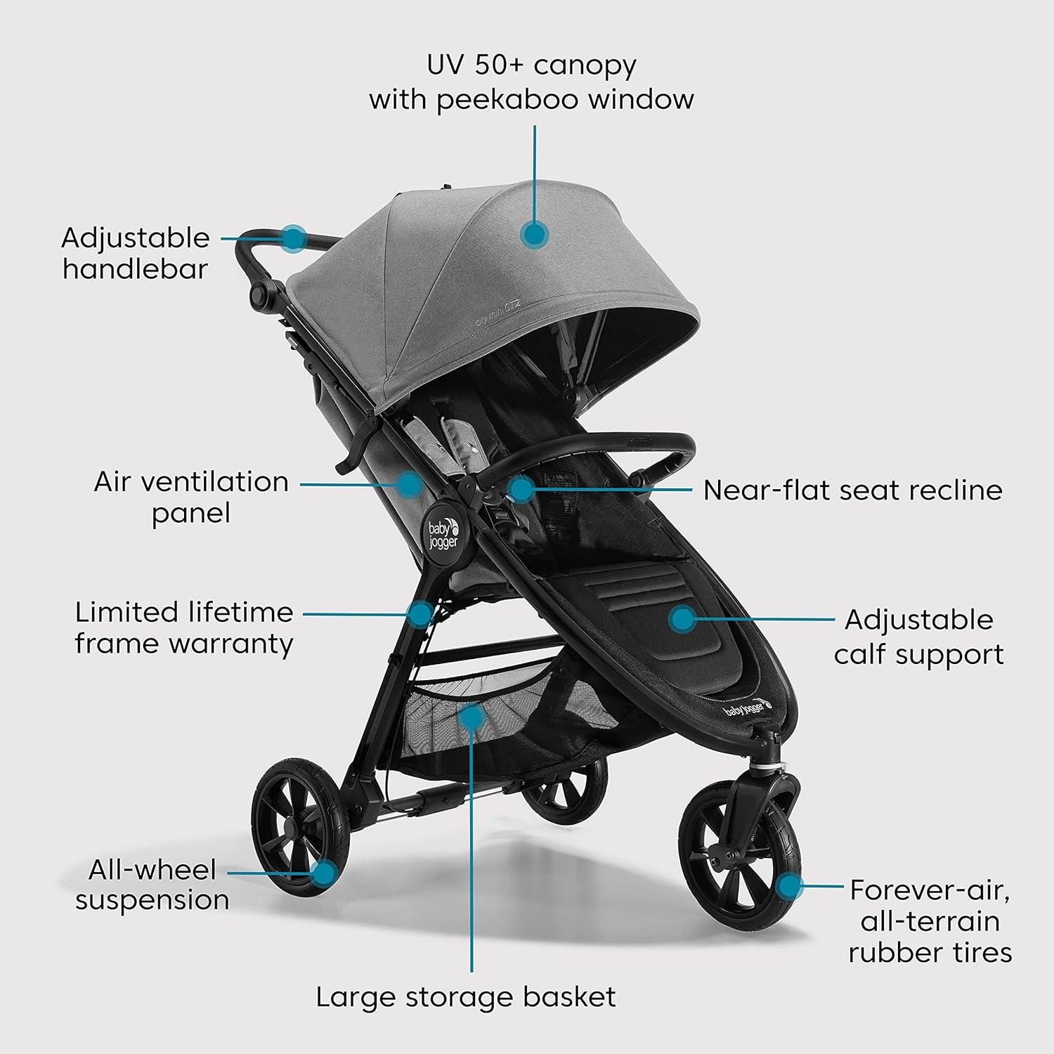 imageBaby Jogger City Mini GT2 AllTerrain Double Stroller Jet Black Perfect for Newborn and Toddler Compatible with Britax Cybex Graco and Maxi Cosi Infant Car SeatsPike