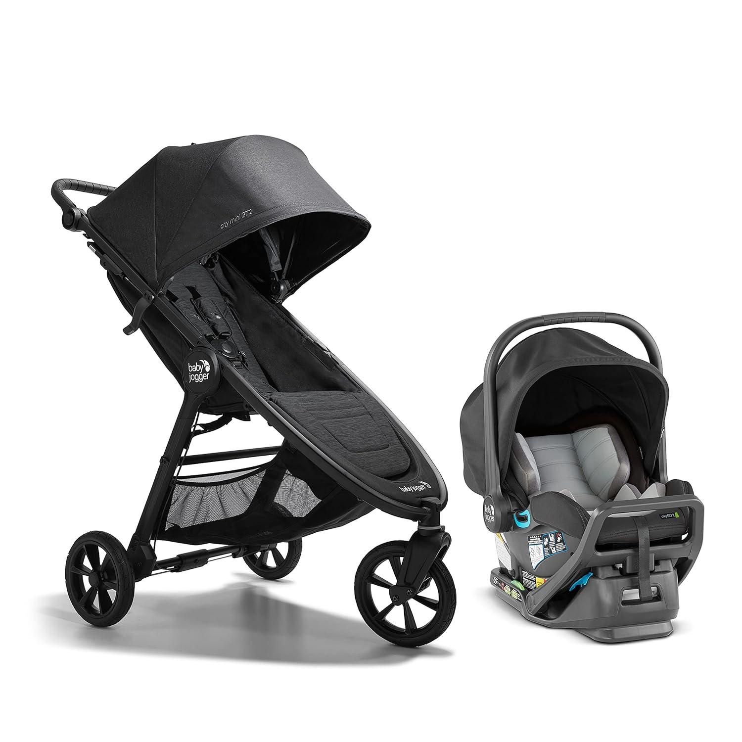 imageBaby Jogger City Mini GT2 AllTerrain Double Stroller Jet Black Perfect for Newborn and Toddler Compatible with Britax Cybex Graco and Maxi Cosi Infant Car SeatsBlack