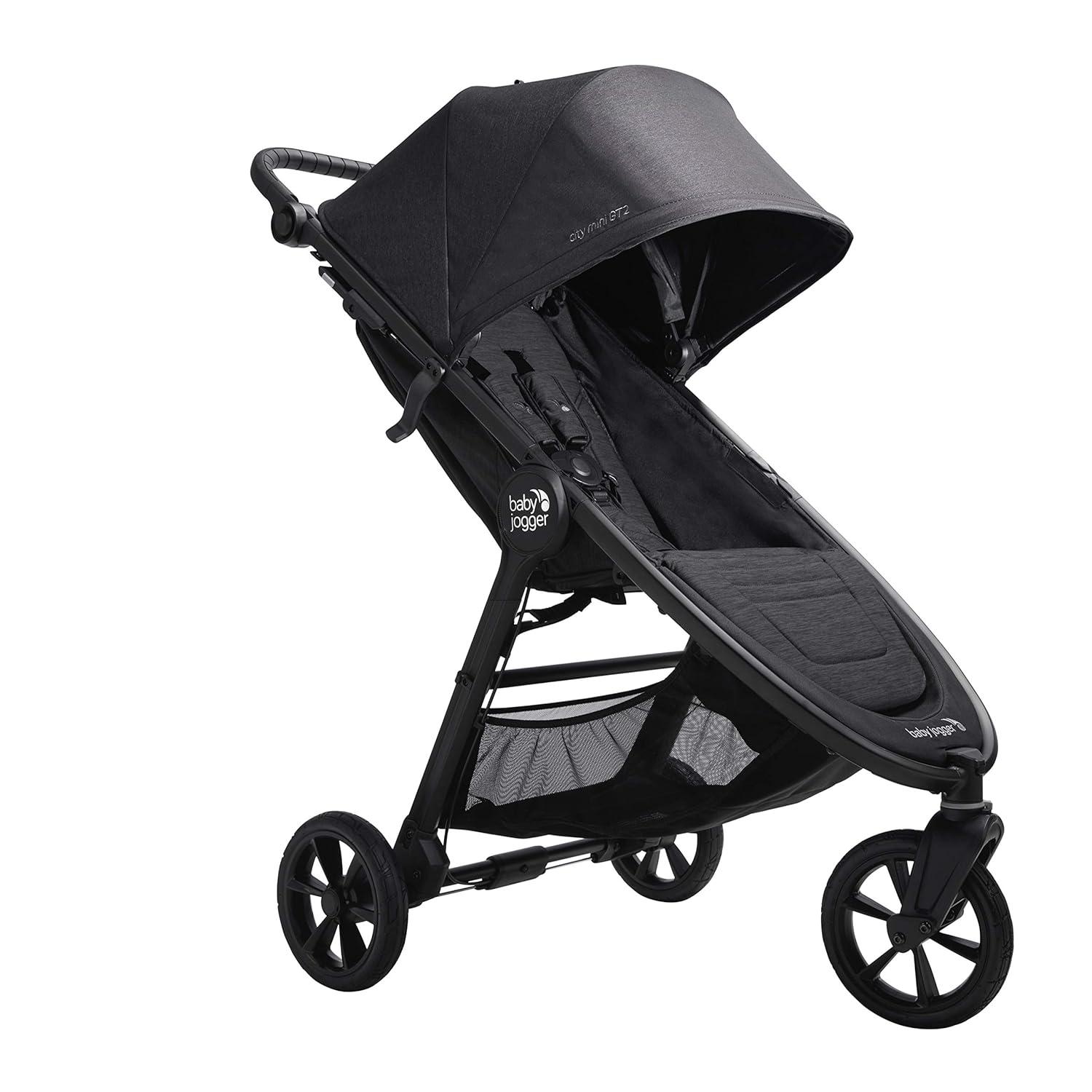 imageBaby Jogger City Mini GT2 AllTerrain Double Stroller Jet Black Perfect for Newborn and Toddler Compatible with Britax Cybex Graco and Maxi Cosi Infant Car SeatsBlack