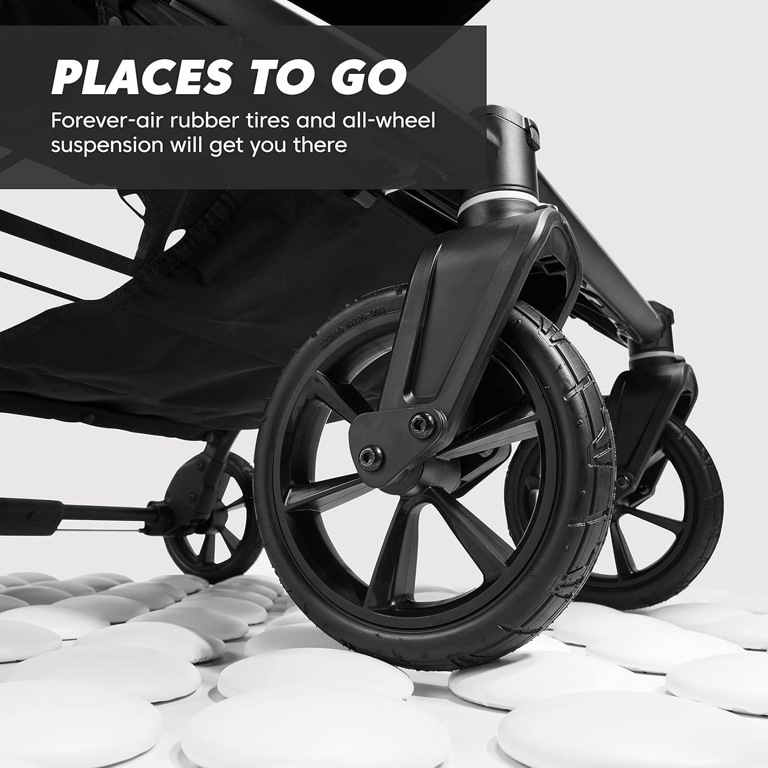 imageBaby Jogger City Mini GT2 AllTerrain Double Stroller Jet Black Perfect for Newborn and Toddler Compatible with Britax Cybex Graco and Maxi Cosi Infant Car SeatsPike