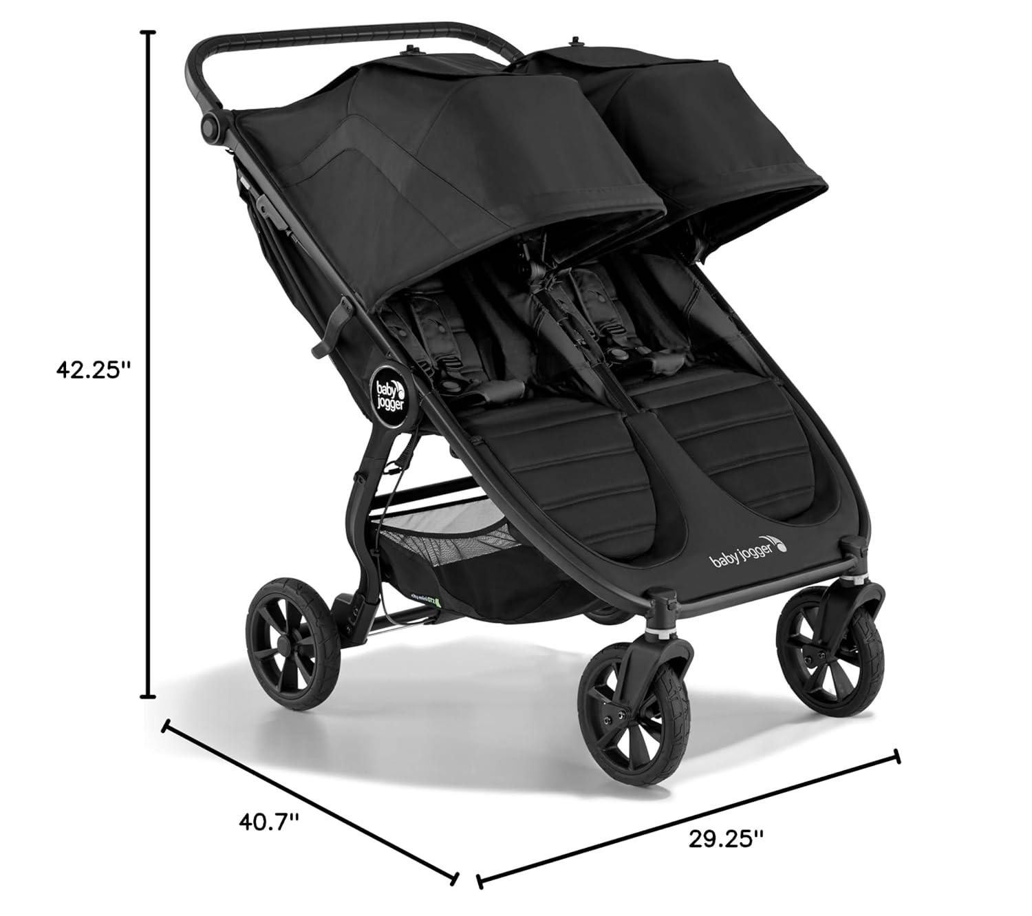 imageBaby Jogger City Mini GT2 AllTerrain Double Stroller Jet Black Perfect for Newborn and Toddler Compatible with Britax Cybex Graco and Maxi Cosi Infant Car SeatsBlack