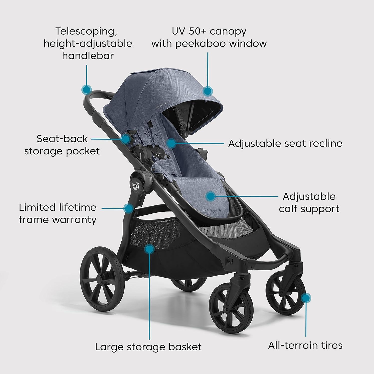 imageBaby Jogger City Select 2 SingletoDouble Modular Stroller Eco Collection Lunar BlackPeacoat Blue