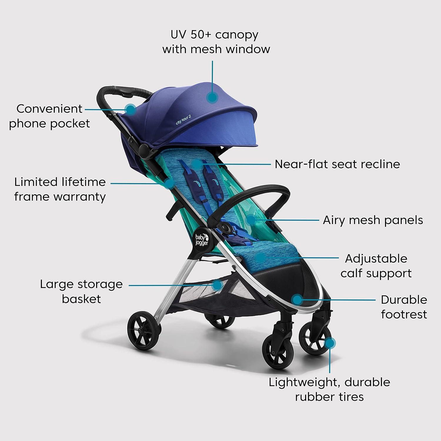 imageBaby Jogger City Tour 2 UltraCompact CarryOn Approved Travel Stroller in Pitch Black Lightweight Easy Fold Ideal for Traveling and Everyday AdventuresCoastal