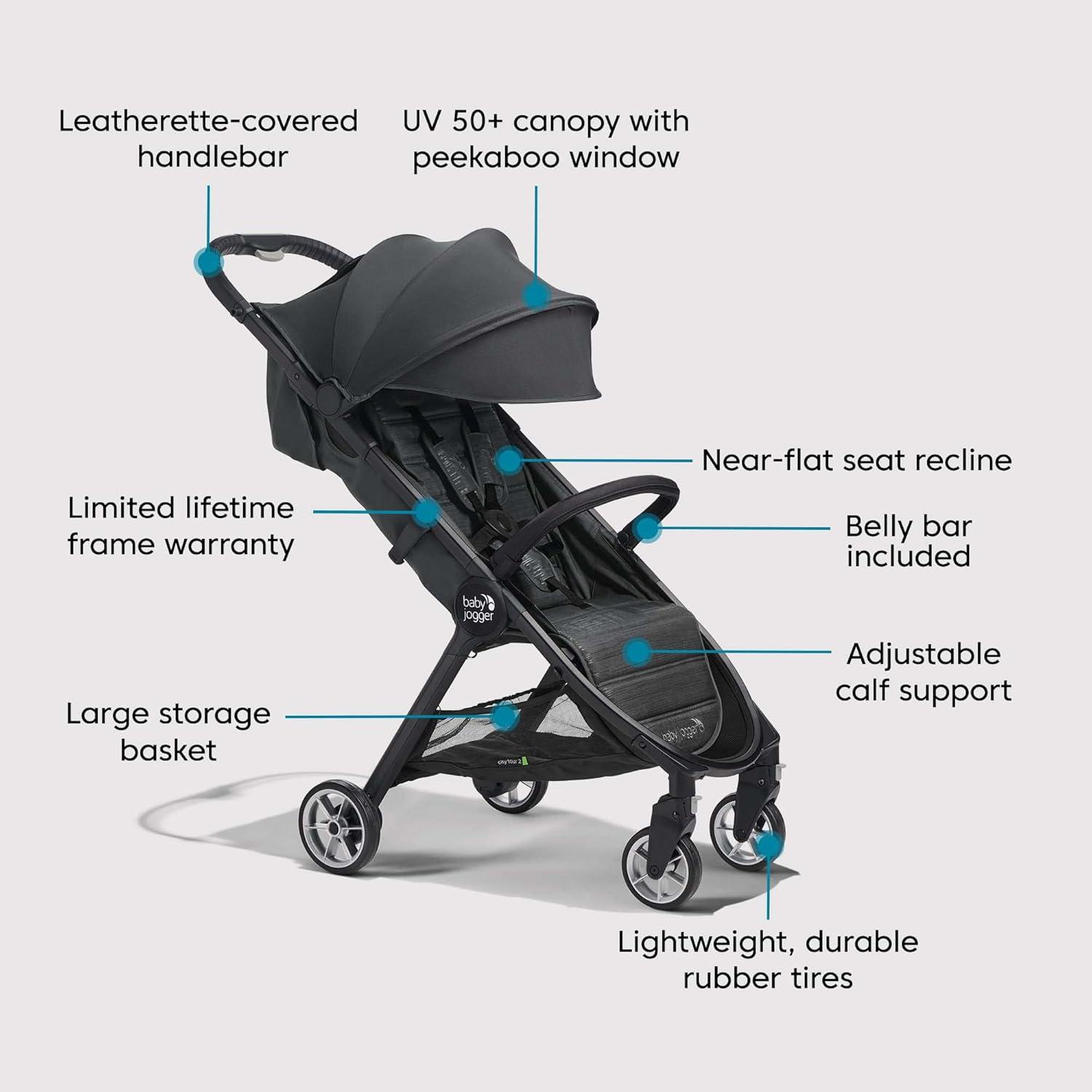imageBaby Jogger City Tour 2 UltraCompact CarryOn Approved Travel Stroller in Pitch Black Lightweight Easy Fold Ideal for Traveling and Everyday AdventuresPike