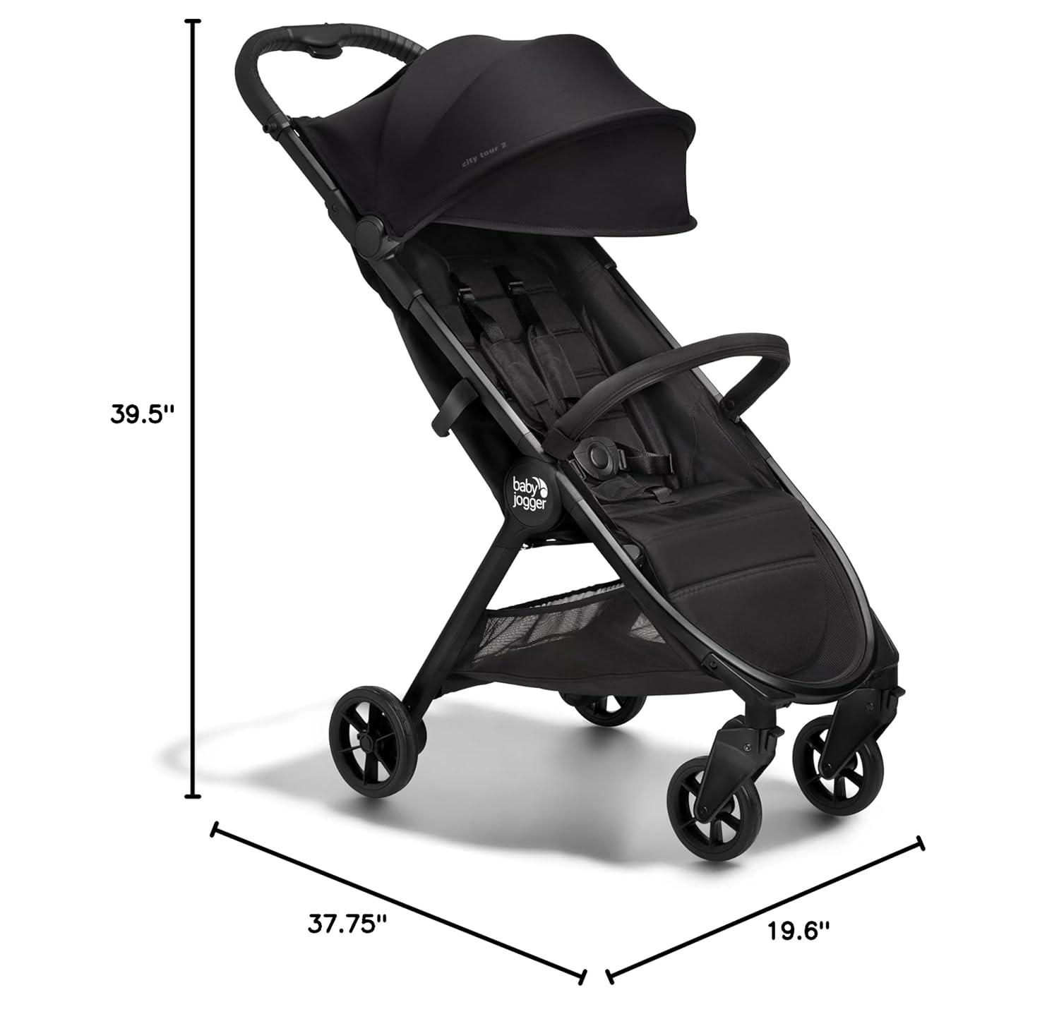 imageBaby Jogger City Tour 2 UltraCompact CarryOn Approved Travel Stroller in Pitch Black Lightweight Easy Fold Ideal for Traveling and Everyday AdventuresEco Black with Belly Bar