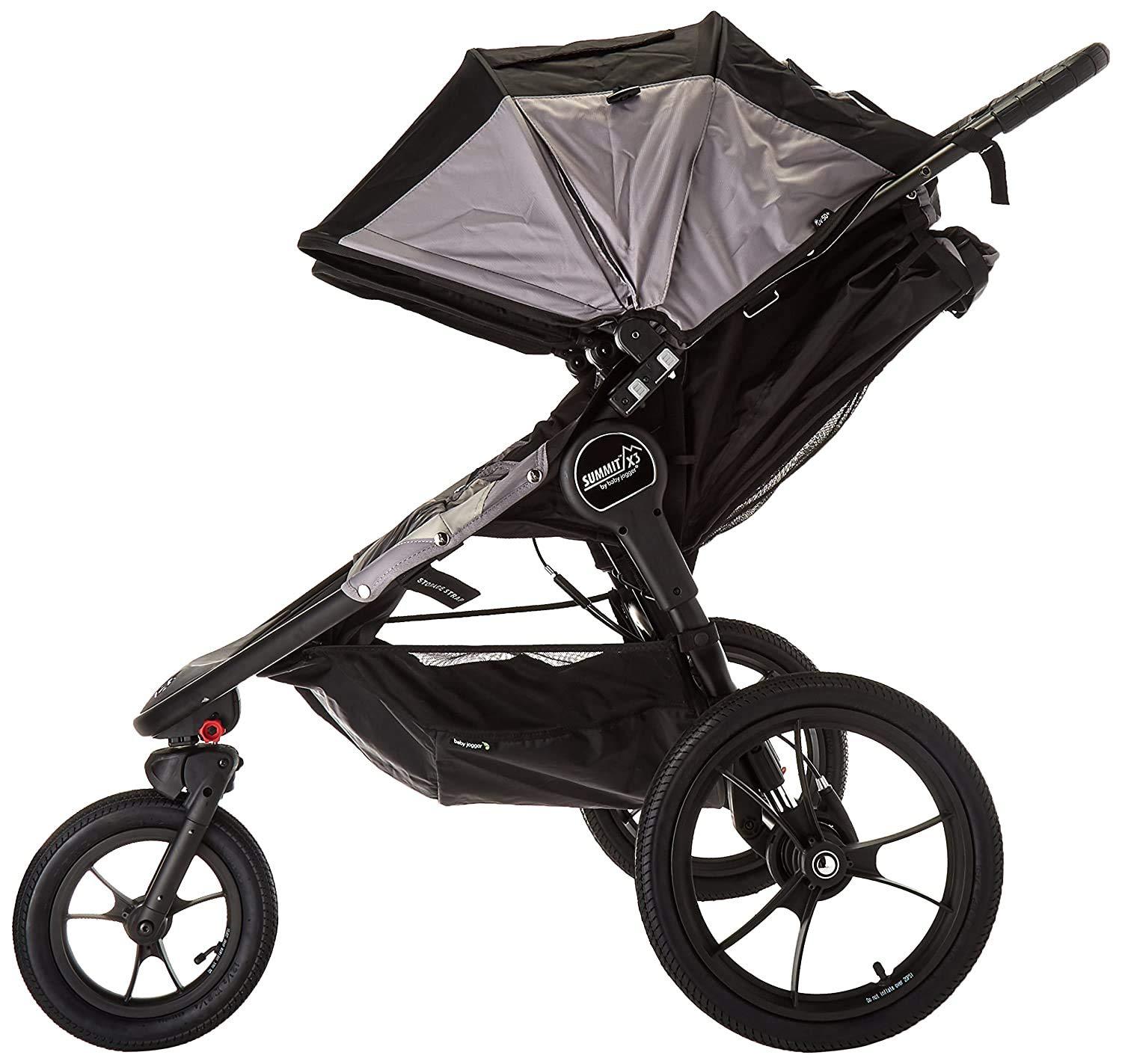 imageBaby Jogger Summit X3 Double Jogging Stroller 2016 AirFilled Rubber Tires AllWheel Suspension Quick Fold Jogging Stroller BlackGray