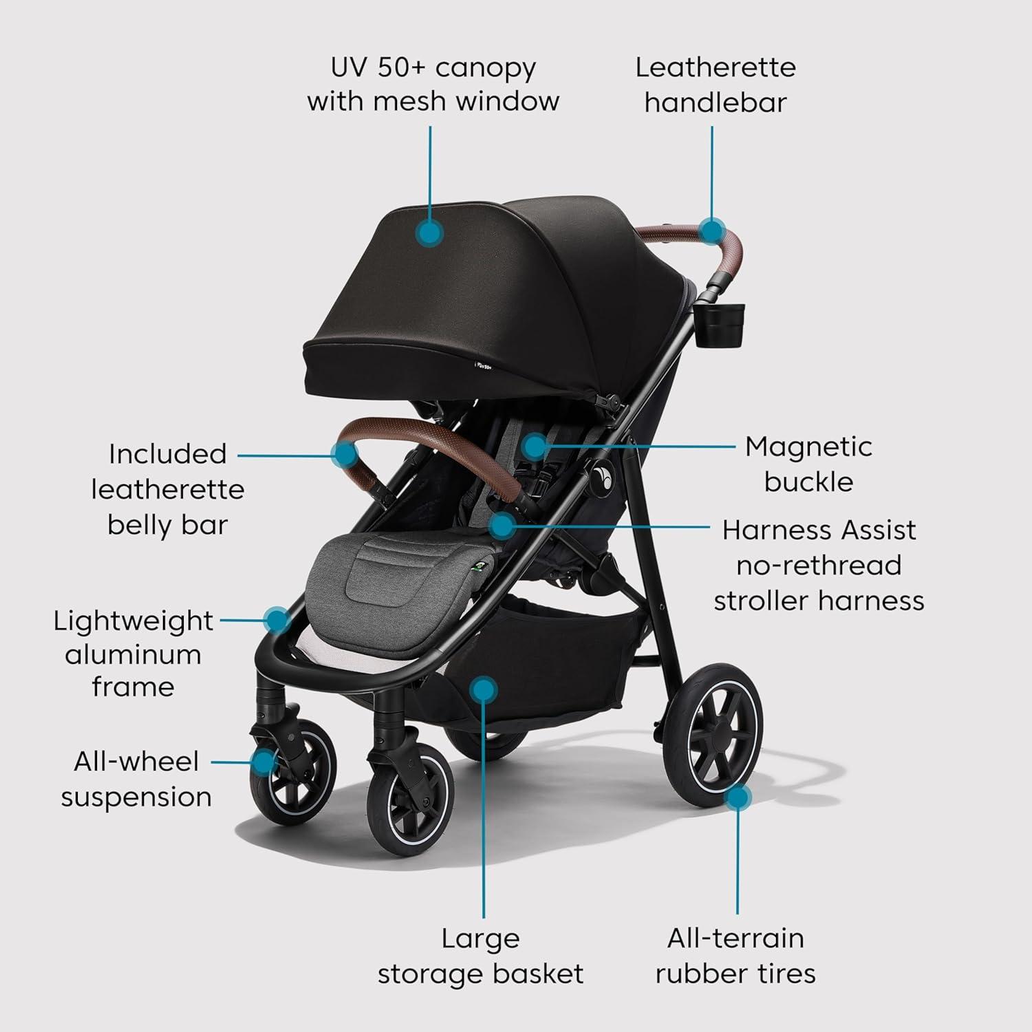 imageBaby Jogger City Mini Air Lightweight Stroller AllTerrain Wheel Suspension Adjustable Seat with Calf Support Compact FoldRich Black